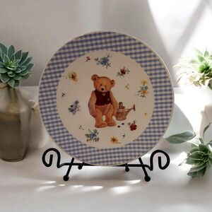 Hallmark Vintage 1997 MARY HAMILTON 2pc set: Blue Gingham BEARS in Garden